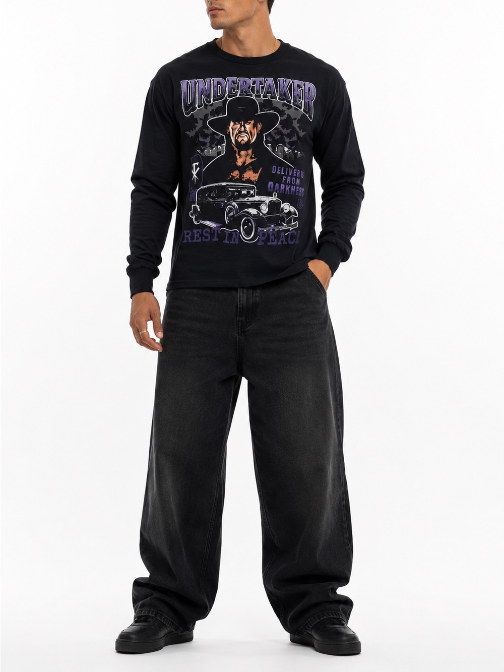 The Undertaker Shirt Long Sleeve Tee WWE Cropped Small NWT